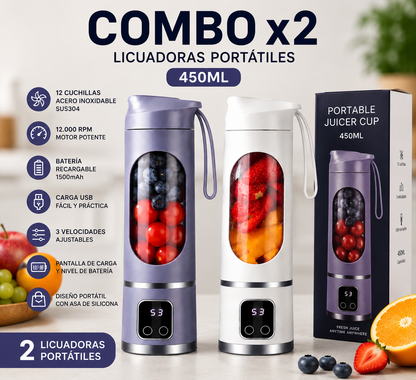 Dile adios a las licuadoras convencionales, combo x2 licuadora portatil para tu rutina diaria